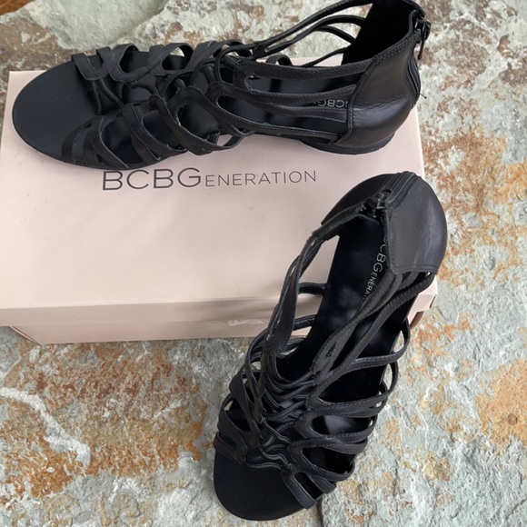 9.5 / 39 BCBGeneration strappy gladiator sandals flats black leather elastic zip - Picture 5 of 16